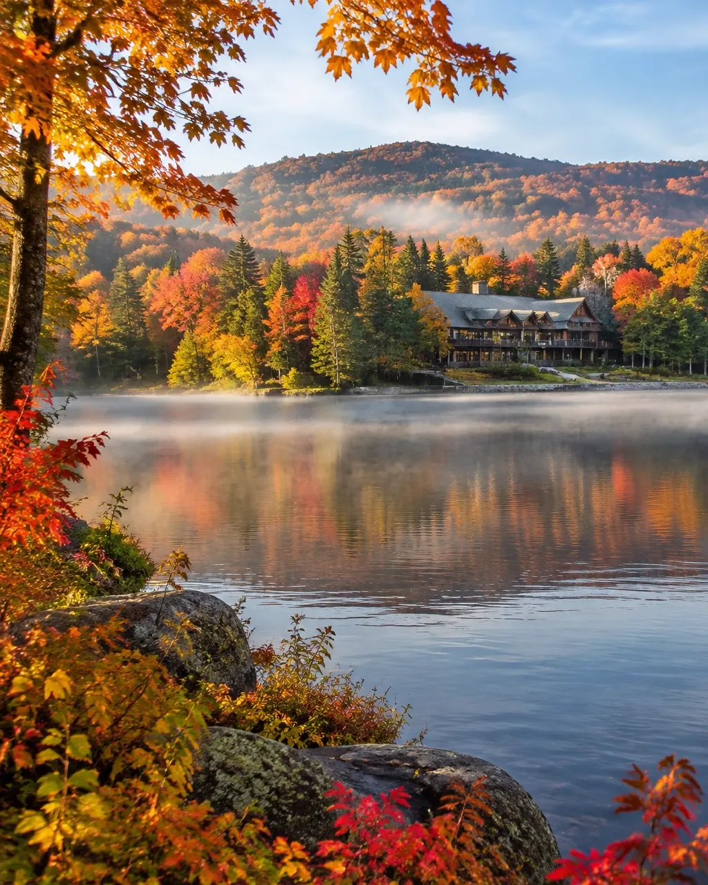 Autumn forest and lake in the Pocono Mountains